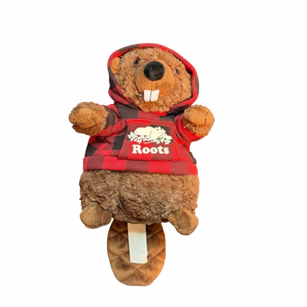 Roots Beaver Plush Toy O/S Red Black Plaid Hoodie